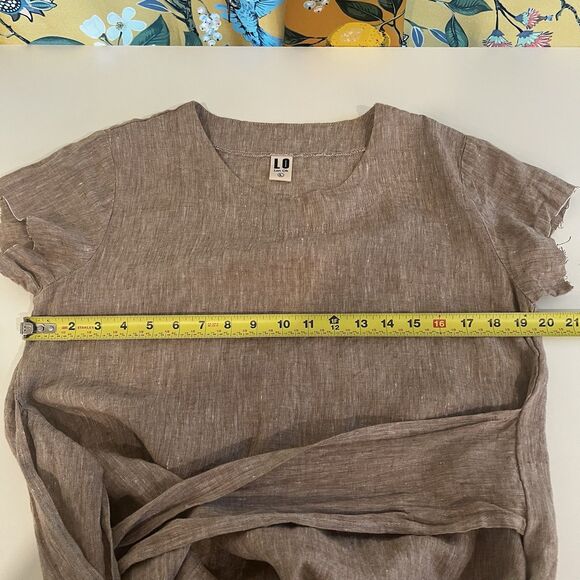 Len.Ok Linen Long Dress Tan Lagenlook Belted Waist Midi, Size L Altered Read - Picture 7 of 8